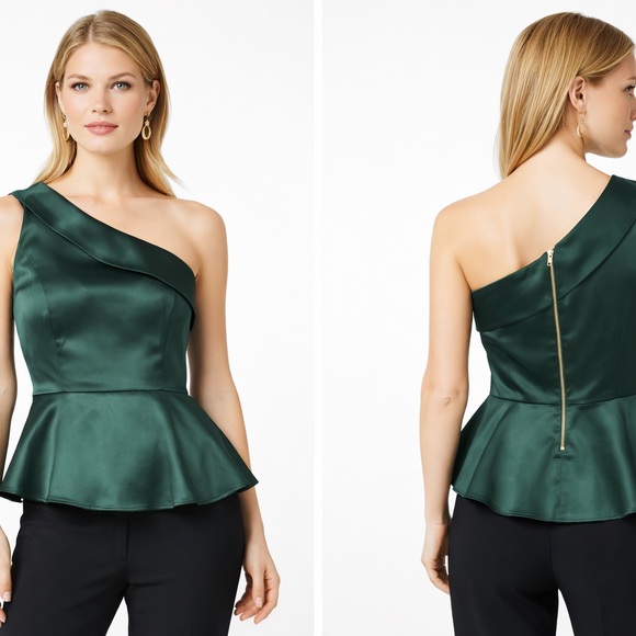 ANTONIO MELANI Tops - Antonio Melani One-Shoulder Peplum Top Emerald Green L